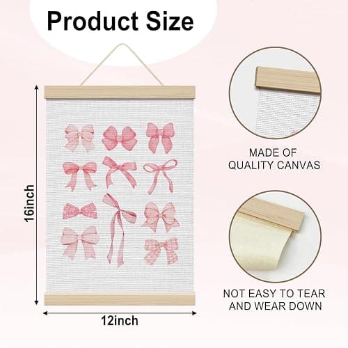 Coquette Pink Bow Wall Art Poster Hanger with Wooden Frames, Bow Room Paintings Wall Decor，Pink Canvas Prints Decor Framed for Bedroom Bathroom Dorm Living Room, 12x16 Inch /24 thumbnail 2
