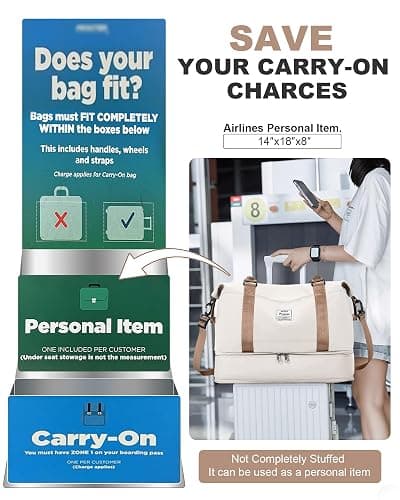 Travel Duffel Bag, 18x14x8 Inches Travel Bag Spirit with Shoes Compartment, Weekender Overnight Bag for Women with Trolley Sleeve, Carry On Bag for Airplanes Sport Tote Gym Bag BeigeBrown thumbnail 2