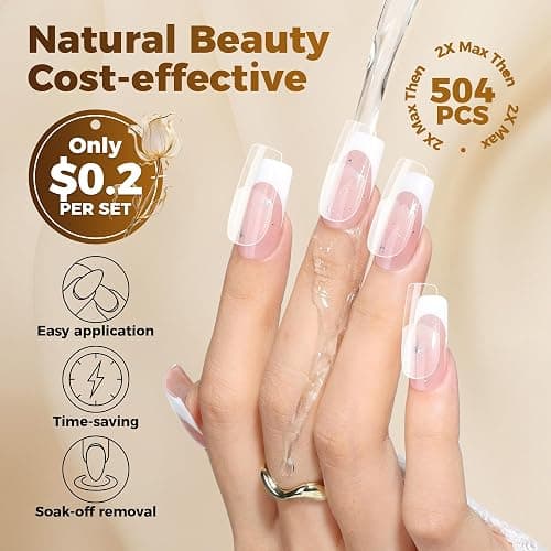 UNA GELLA Square Fake Nails, 504pcs Gel Nail Tips Clear Press on Nails Pre-shape for Full Cover Square Nails French False Nails For Nail Extension Nail Art Home DIY 12 Sizes False Gelly Tips thumbnail 6
