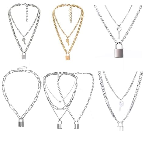 Tanyoyo Lock Key Pendant Necklace Statement Long Chain Punk Multilayer Choker Necklace for Women Men thumbnail 7