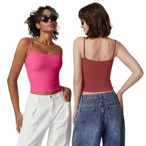 QINSEN Women's Double Lined Basic Tank Top Adjustable Spaghetti Straps Sleeveless Camisole Shirts thumbnail 5