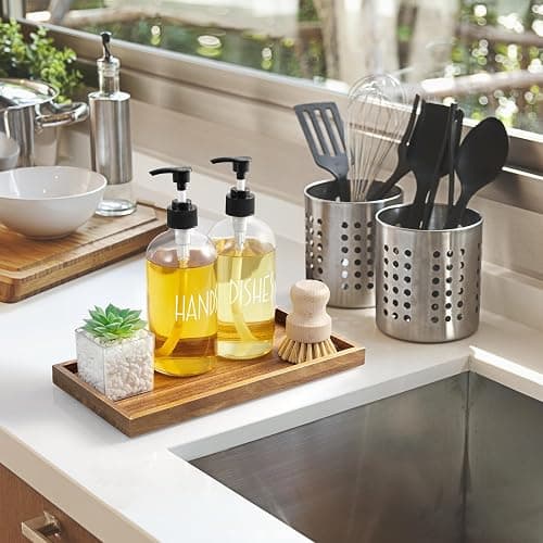 ALELION 11.7" Bathroom Vanity Tray for Counter - Acacia Wood Decorative Tray for Toilet Tank Makeup Perfume Jewelry Catchall Coffee Table - Wooden Kitchen Countertop Organizer for Soap Dispenser thumbnail 7