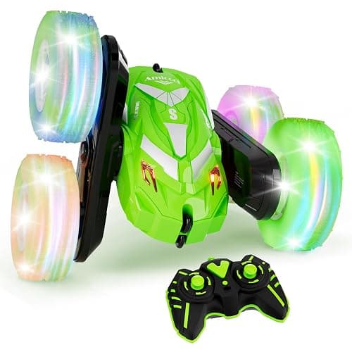 Amicool Remote Control Car for Boy 6-12 with Flashing Light, 6 7 8 9 Years Old Boy Toys, Race RC Cars Stunt Drift 4WD 2.4Ghz Double Sided 360° Flip, Boys Gift Idea for Kids Birthday Christmas, Green - Image 1