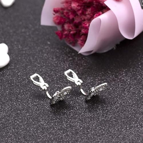YOQUCOL Butterfly shape Cubic Zirconia Crystal Clip On Earrings Non Pierced Silver Stud for Women thumbnail 5