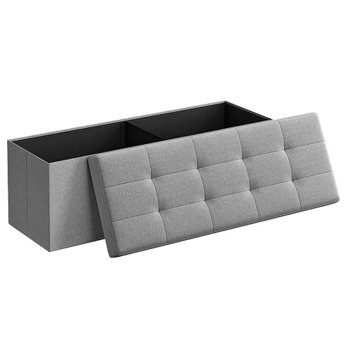 SONGMICS MAZIE Collection - 43 Inches Folding Storage Ottoman Bench, Ottoman Foot Rest, End of Bed Bench, Storage Chest, Load 660 lb, for Living Room, Bedroom, Entryway, Light Gray ULSF77G - Image 1