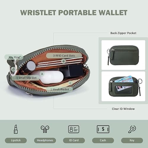 POIUGOYA Nylon Wristlet Wallets, Dual Pouch Keychain Wristlet Wallet, RFID Small Wallet With Coin Pouch,ID Window For Travel thumbnail 5