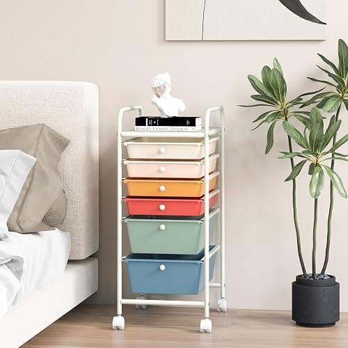 GOFLAME 6-Drawer Rolling Storage Cart, Multifunctional Art Craft Organizer Cart, Mobile Utility Storage Cart with Removable Drawers & Lockable Wheels, Craft Cart for Home Office, Macaron Color thumbnail 9