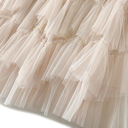 Dirholl Women's A-Line Fairy Patterned Elastic Waist Ruffle Tulle Layered Midi Skirt thumbnail 5