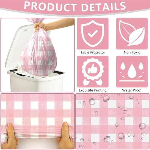 4 Pcs Pink Plaid Tablecloth Plastic Pink and White Checkered Tablecloths Waterproof Rectangle Pink Gingham Tablecloth for Picnic Birthday Wedding Camping Holiday Christmas Parties, 52 x 86 in thumbnail 4