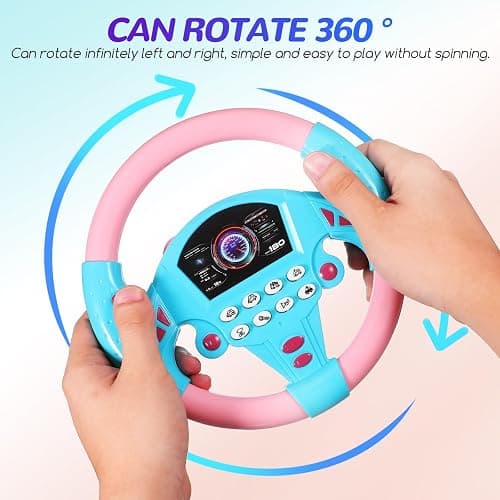 TOYANDONA Kids Steering Wheel Toy - 2PCS Simulated Driving Racing Car Game Toy, Driving Controller Early Education Pretend Driving Steering Wheel with Light Music for Boys Girls 4 5 6 Years Old thumbnail 8