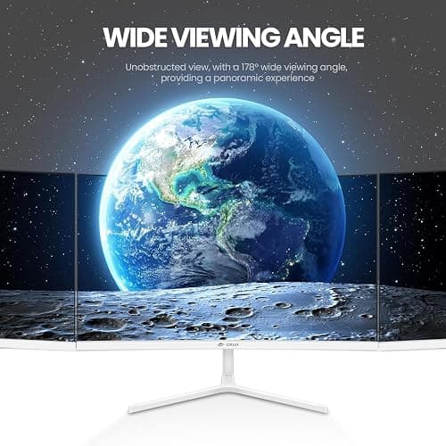 CRUA 24" Curved Monitor, FHD 1080P, 100Hz VA Panel, 99% sRGB, Frameless Design, Blue Light Filter, HDMI VGA Ports, Ideal for Home Office Gaming - White - 24inch100HZWhite - 24inch100HZWhite thumbnail 3
