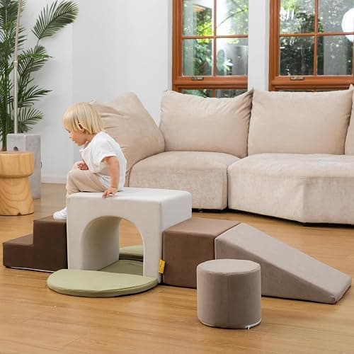 BanaSuper Blocs Mousse Éducatifs Modulables | Jeu de Motricité Intérieure pour Enfants | Parcours Motricité | Structure d'escalade Antidérapante | Design Lavable & Sécurité Renforcée (Gris) thumbnail 8