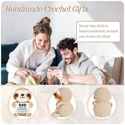 AceThrills Dad Birthday Gifts, Handmade Crochet Mini Sloth Birthday Gifts, Cute Desk Decor for Dad, Funny Emotional Gift Idea for Father thumbnail 4