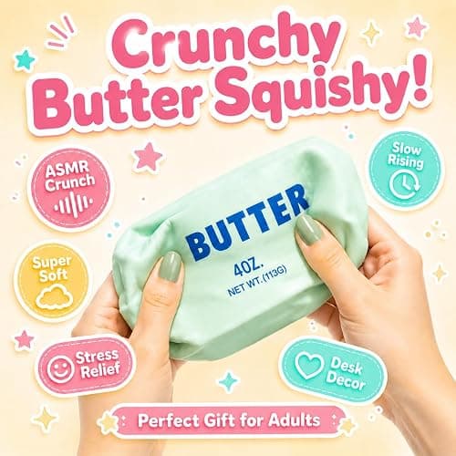 Premium Crunchy Butter Squishy Toy, Realistic Butter Stress Ball with Satisfying ASMR Crunch Sound, Bead Filled Slow Rising Sensory Fidget Toys, Anxiety Relief Gift for Office Home (Mint Green) thumbnail 3