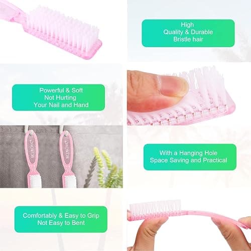 NICEMOVIC 10 Pcs Nail Brush for Cleaning Fingernails, Handle Grip Nail Scrubber Brush, Hand Fingernail Cleaner Brush Manicure Tools Scrub Cleaning Brushes, Use for Toe and Nail Cleaning (Clear-Pink) - Clear-Pink thumbnail 5