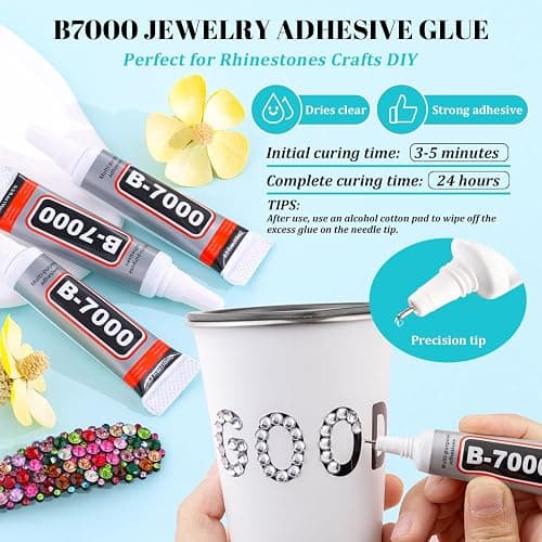 6100Pcs Resin Rhinestones for Crafting with 2Pcs 10ml B7000 Jewelry Glue, 1 Box Flatback Crystals Diamond (Clear) for Bedazzling Crafts DIY Nail Art Non Hotfix Gems for Clothing Shoes Tumblers - 1 Small Pack + 2Pc Glue - Clear thumbnail 4