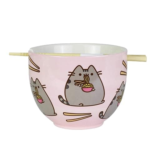 Enesco Pusheen by Our Name is Mud Ramen Bowl and Chopsticks Set, 4", Pink, 18 fluid ounces - Image 1