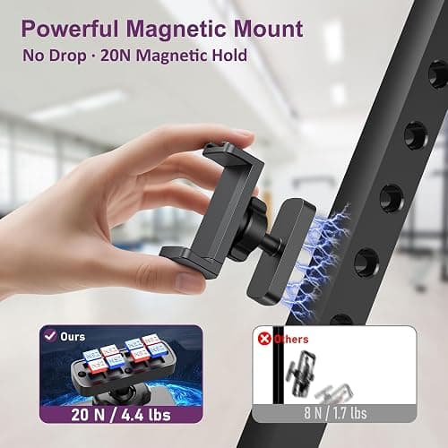 Magnetic Phone Holder for Gym, Magnet Gym Phone Mount w/ 6 x N52 Magnets, Home Workout Gym Accessories for Men Women, Quick Release Clamp, Thick-Case Friendly, Fits 4.7–7" iPhone 17/16/15/14 & Galaxy thumbnail 3