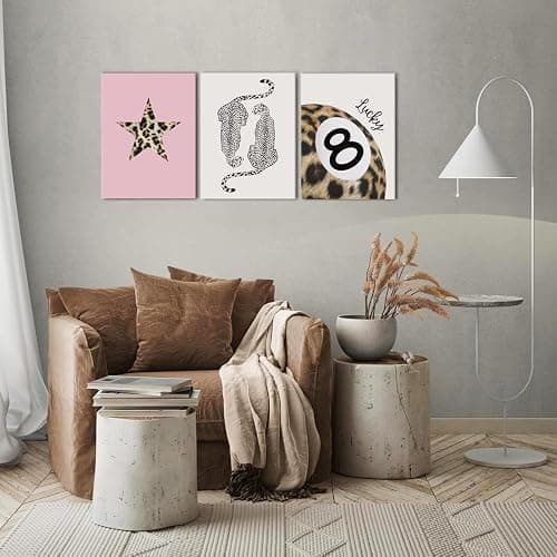 Hwetui Trendy Leopard Canvas Wall Art Set of 3 Funky Lucky 8 Ball Posters Prints Preppy Room Aesthetic Painting Cheetah Wall Decor Pictures for Girls Bedroom Apartment Dorm 12x16 Inch Framed thumbnail 5