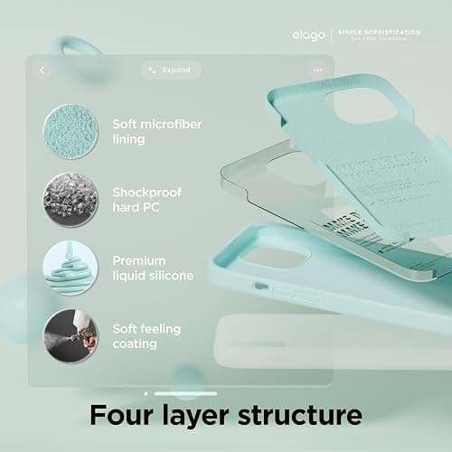 elago Compatible with iPhone 15 Case, Liquid Silicone Case, Full Body Protective Cover, Shockproof, Slim Design, Anti-Scratch Soft Microfiber Lining, 6.1 inch (Aqua Sky) thumbnail 4