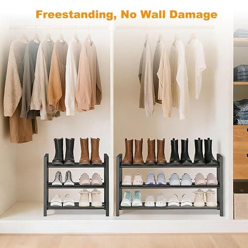 Detsuk 3-Tier Expandable Shoe Rack – Adjustable Heavy-Duty Metal Shoe Organizer Shelf for Closet, Entryway, Mudroom & Garage – Durable Freestanding Storage, Black thumbnail 7