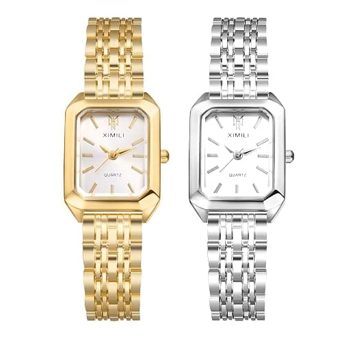 Lancardo Elegant Rectangular Womens Watch: Gold Silver Tone Stainless Steel Easy-Read Roman Numerals Quartz Dainty Wristwatch Perfect for Birthday thumbnail 5