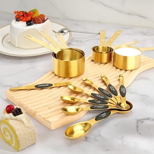 GuDoQi 15pcs Gold Magnetic Measuring Spoons and Cups Set, Stainless Steel 8 Dual Sided Magnetic Measuring Spoons set with Leveler, 7 Cups, Measurement for Liquid and Dry Ingredients for Kitchen thumbnail 2