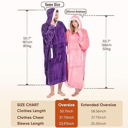 yescool Wearable Blanket Hoodie - birthday gifts for Adults/Women/mom, Flannel Cozy Sherpa Fleece Blanket Sweatshirt with Hood, Pocket & Sleeves, Large, One Size Fits All (Deep Purple) thumbnail 3