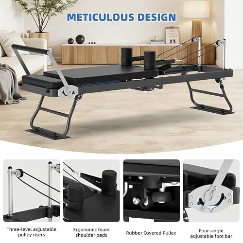 WNPANE Foldable Pilates Reformer for Home Use – Pilates Reformer Machine with Multi-Color Adjustable Resistance Bands, Space-Saving Reformer for Core Strength & Full Body Workout thumbnail 7