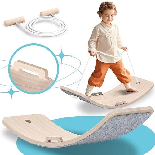 Wooden Wobble Balance Board Kids, 27 Inch Balance Board Toddlers with Natural Wood Board with Rope for Indoor&Outdoor Exercise, Open Ended Learning Toy for Body Training, Birthday thumbnail 4