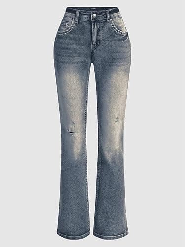 Flamingals Boot Cut Jeans for Women Trendy Stretch Jeans Butt Lifting Tummy Control Denim Pants Sea Blue 2XL thumbnail 5