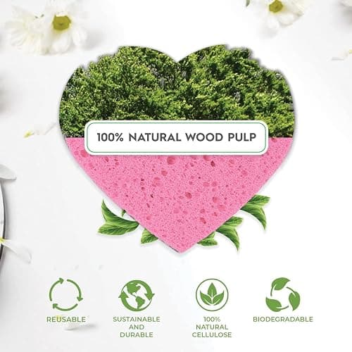 60-Count Compressed Facial Sponges, 100% Natural Cosmetic Spa Sponges for Facial Cleansing, Exfoliating Mask (Pink Heart) - Pink Heart thumbnail 6