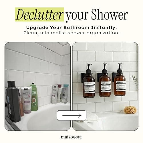 MaisoNovo Shampoo and Conditioner Dispenser|Refillable Amber Black Set of 3 | No-Drill Wall Mount Shower Dispenser · For Shampoo & Body Wash · Rustproof · Hotel & Spa · Wall Soap Dispenser for bathroom thumbnail 4