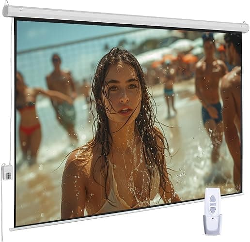 110" Motorized Projector Screen, Electric 16:9 Projector Screen with Remote Control, Indoor/Outdoor HD Movie Screen, Wall/Ceiling Mounted, Perfect for Home Office Theater TV, White - Image 1