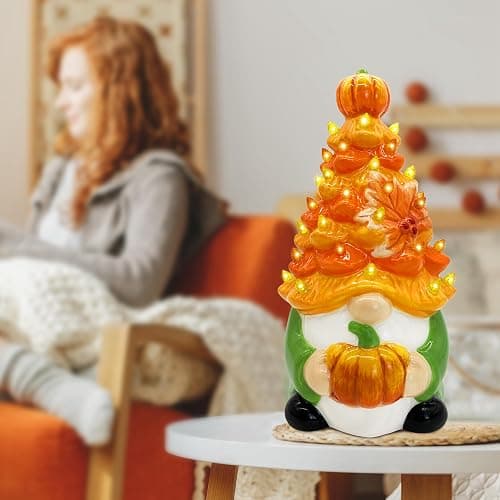 Hexagram Fall Decorations for Home, Fall Gnomes Ceramic Tree Decor | Green Gnome Pumpkin Table Decor, Ceramic Tree Centerpieces Decorations Indoor thumbnail 7