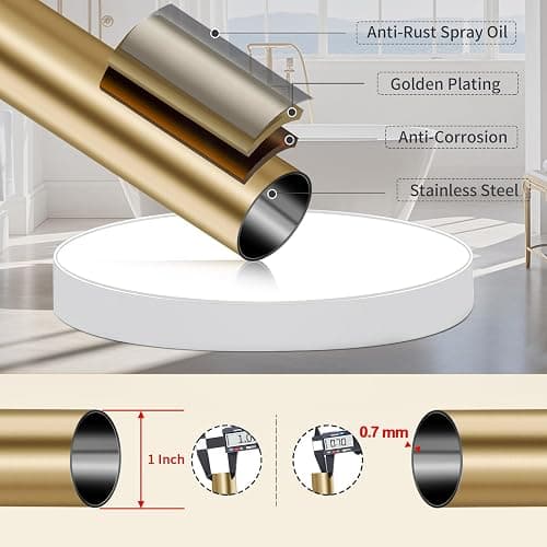 YNL Shower Curtain Rod 34-82 Inches (2.8-6.8ft) Adjustable Spring Shower Rod No Drilling, Non-Slip, Never Rust, Stainless Steel, Suitable for Bathroom Window Living room, Gold thumbnail 4