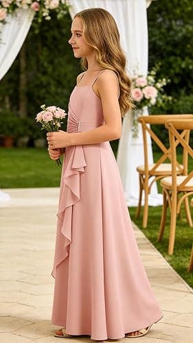 Augday Spaghetti Straps Chiffon Junior Bridesmaid Dress Ruffles A-Line Flower Girl Formal Gown UJR152 thumbnail 3