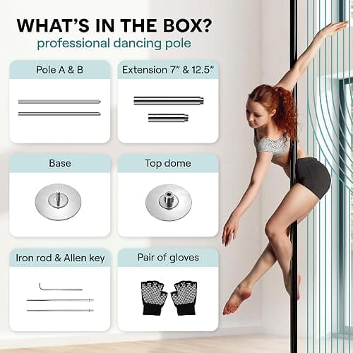 SereneLife Professional Spinning Dance Pole, 45mm Portable Exercise Pole for Fitness – Durable Steel Build, Anti-Rust Finish, Suitable for Home, Club, Gym, Party, Pub thumbnail 7