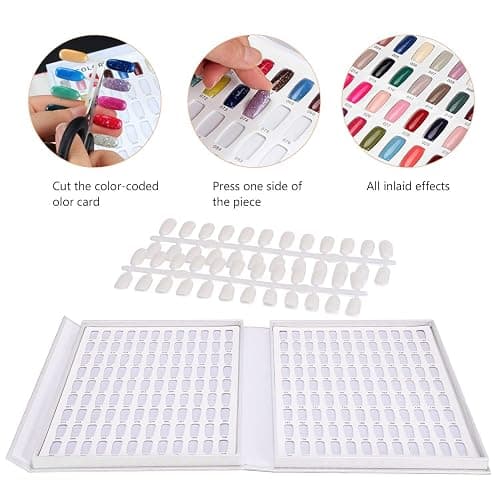 Noverlife Professional 216 Nail Colors Chart, White Nail Gel Polish Display Card Book, Nail Art Salon Nail Design Display Booklet, Nail Color Swatches Nail Practice Card Design Board thumbnail 5
