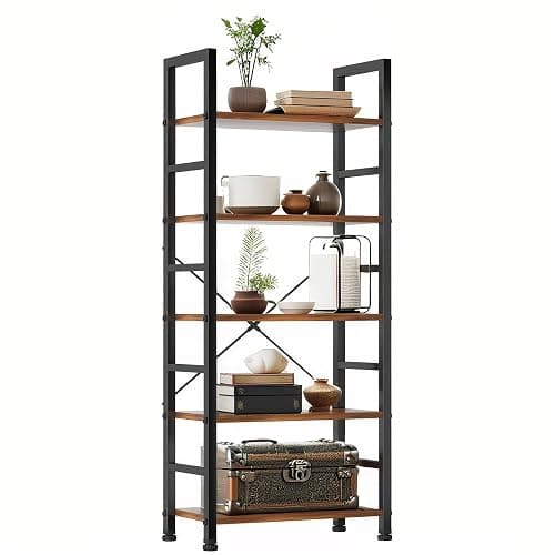 ZEUKMXOO 5 Tier Bookshelf, 62'' Tall Book Shelf, Free Standing Vintage Book Storage Shelves, Wood Bookcase Organizer for Bedroom, Living Room and Home Office, Vintage - Image 1