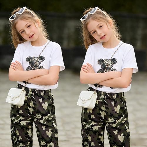 Afsmlys Tween Girl Clothes 2 Piece Outfit Summer Short Sleeve Top + Jogger Pants Spring Fall Clothing Set Size 4-14 Years thumbnail 5