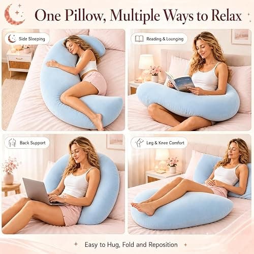 GueYi Oversized Moon Body Pillow, C-Shaped Cooling Moon Pillow (Blue) | Moon Design, 70.9 in Oversized, Body Support, Sleep Pillow, Unique Shape thumbnail 4