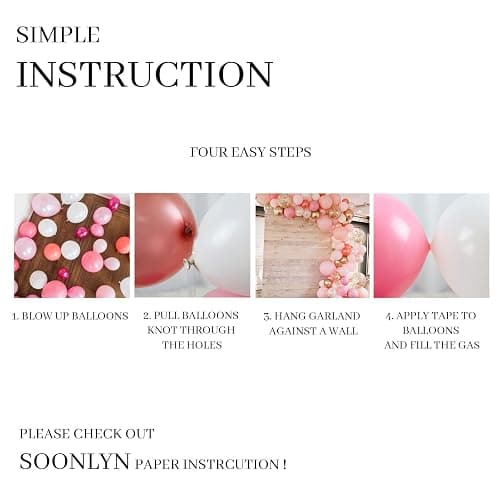 Soonlyn Rose Gold Balloons - 140 Pack, 12 Inch Gold & Pink, Pink Confetti, Arch Kit for Bridal & Baby Showers thumbnail 7