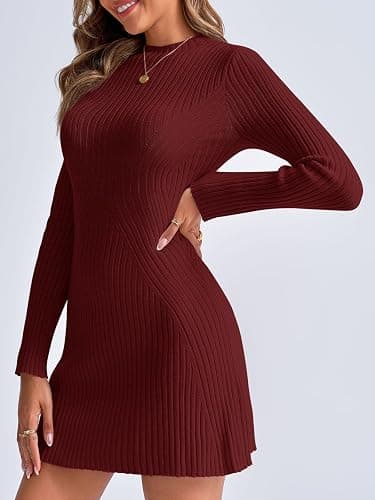 Saodimallsu Womens Long Sleeve Sweater Dress Bodycon Crew Neck Fall Slimming Knit Mini Dresses thumbnail 4