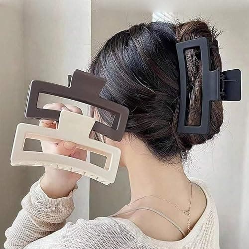 3Pcs Jumbo Hair Claw Clips for Thick Hair, 5 Inches Extra Large Non-Slip Hair Claws Rectangle Hair Clips for Buns Ponytails Strong Hold Hair Accessories for Women Girls - Image 1