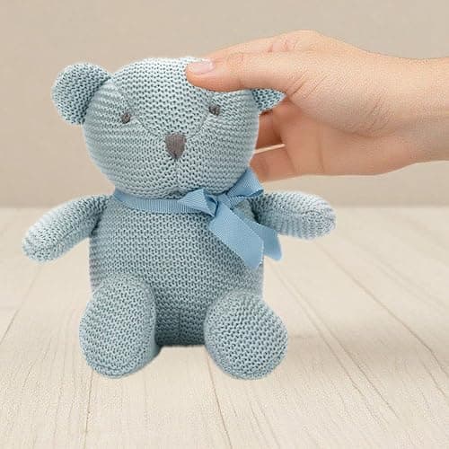 FLUFFYFUN 100% Organic Cotton Blue Teddy Bear Plush, 6.5" Baby Stuffed Animal for Newborn thumbnail 7