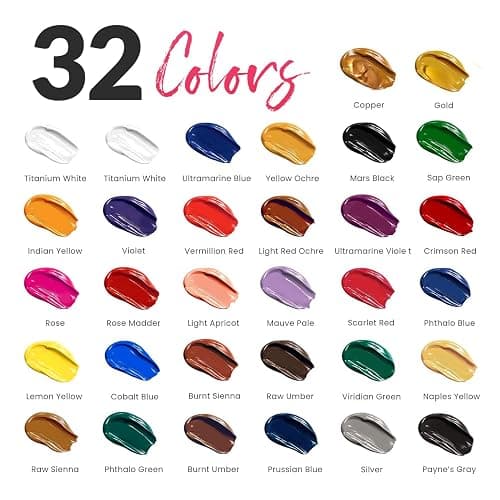 Chalkola Acrylic Paint Set for Adults & Kids - 56 Pcs Canvas Painting Kit with 32 Paints (22ml), 10 Brushes, 10 Canvases, Tabletop Easel, Palette, Knife - Professional Craft & Art Painting Supplies thumbnail 4
