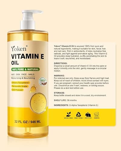 Yoken Vitamin E Oil for Skin 32 Oz Bulk Cold Pressed DIY Body oils for Face thumbnail 7