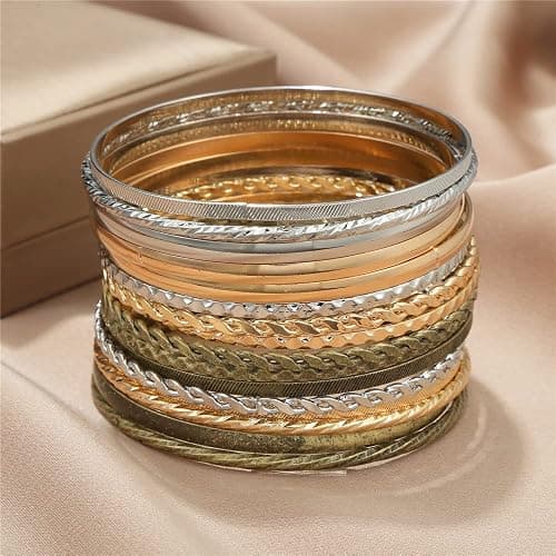 RINTOLER 16Pcs Gold Bangle Bracelets for Women - Multi Layer Stackable Textured Bracelets Boho Jewelrys Set. thumbnail 5