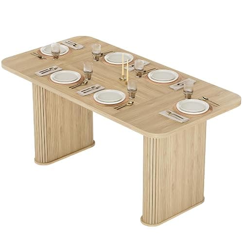Dining Table for 6-8 People - 62" Modern Long Kitchen Table with Large Tabletop & Heavy Duty Pedestal Legs, Rectangular Dinner Table for Rectangular, Kitchen, Conference Room, Living Room, Natural thumbnail 8